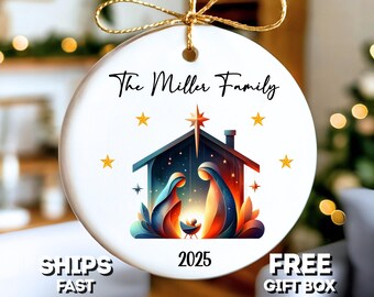Personalized Nativity Christmas Ornament Holy Family Ornament Christian Christmas Ornament Gift For Baby Jesus Manger Ornament Keepsake Gift