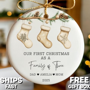 Family Of 3 Christmas Ornament Personalized Family Of Three Christmas Ornaments  First Christmas As A Family Of Three Ornament Keepsake Gift