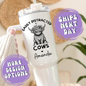 Personalized Highland Cow Tumbler With Handle 40oz Highland Cow Tumbler Highland Cow Cups Tumbler Cow Travel Mug Highland Cow Gifts For Her