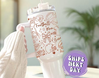 Personalized Football Mom 40oz Tumbler With Handle Football Mom Gifts For Mother's Day Gifts Football Mom Travel Mug Football Mama Tumbler