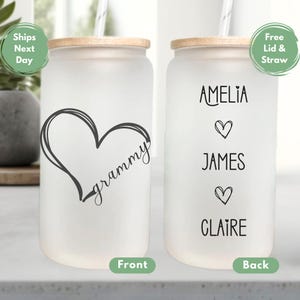 Personalized Grammy Cup Gift Grammy Grandkids Names Glass Cup Grammy Mother&#39;s Day Glass Tumbler Gift For Grammy Birthday Iced Coffee Cup