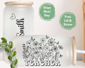 Teacher Glass Tumbler Gift For Back To School Glass Cup Teacher Appreciation Iced Coffee Cup Custom Teacher Glass Coffee Cup Teacher Gift