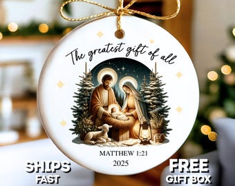 Personalized Nativity Christmas Ornament The Greatest Gift of All Ornament Holy Family Ornament Christian Christmas Ornament Christian Gifts