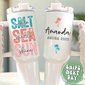 Personalized Vacation Tumbler With Handle Custom Vacation Tumbler Beach Tumbler 40oz Vacation Gifts For Family Vacation Beach Tumblers Gifts