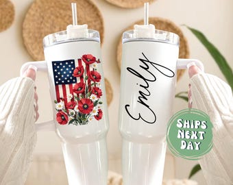 4th Of July Tumbler With Handle Independence Day Tumbler American Flag Tumblers Patriotic Tumblers 4th Of July Custom Gift 4th Of July Cups