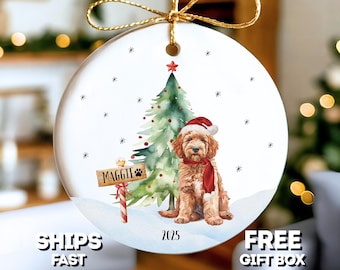 Custom Goldendoodle Christmas Ornament, Personalized Goldendoodle Dog Name Ornament Goldendoodle Gift for Dog Lover Golden Doodle Ornament
