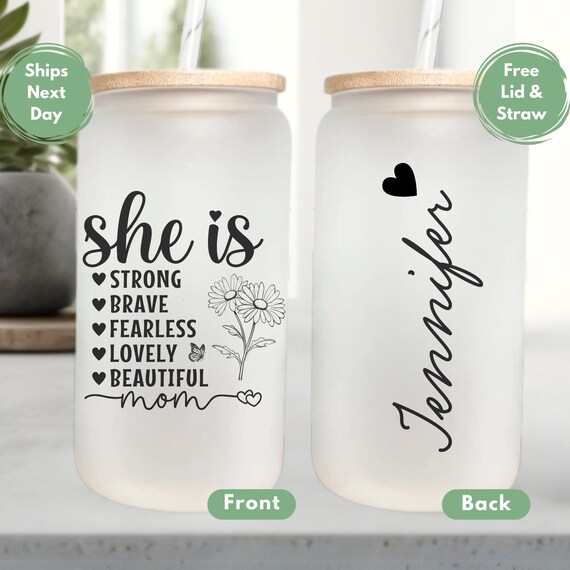 Mom Mug With Name For Mother's Day Gift Custom Mom Birthday Glass Cup Mom Tumbler Personalized Gift For Mother's Day Glass Cup Gift For Mom