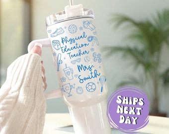 Personalized PE Teacher Tumbler With Handle PE Teacher 40oz Tumbler Physical Education Teacher Gifts For PE Teacher Cup Phys Ed Teacher Mug