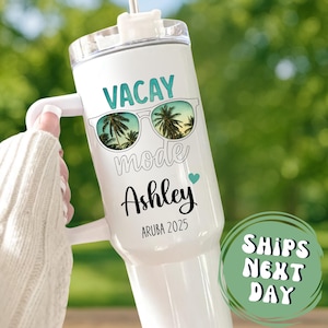 Girls Vacation Tumbler Personalized Vacation Tumbler With Handle Custom Vacation Tumbler Beach Tumbler 40oz Vacation Gifts For Family Cups