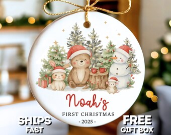 Baby's First Christmas Ornament, Woodland Animals Ornament Baby's 1st Christmas Decoration Baby Family Keepsake New Baby Christmas Ornament