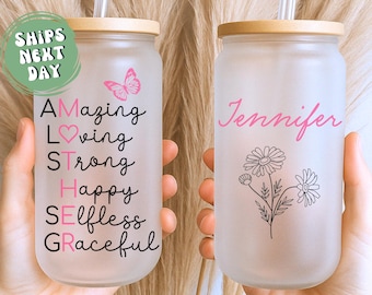 Mom Glass Iced Coffee Tumbler For Mother's Day Gift Custom Mom Birthday Glass Iced Coffee Cup Mother's Day Gift For Mom Coffee Frosted Cup