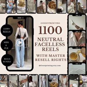 1100 Faceless Neutral Videos, Social Media Instagram Reels Aesthetic, Digital Marketing Videos With Master Resell Rights, PLR MRR Canva