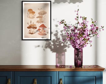 Vintage Mushroom Botanical Print: Cottagecore Kitchen Wall Art
