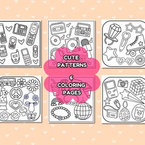 Cute Coloring Pages, Bold and Easy Designs for Relaxation, Comfy Pattern Coloring Pages, Retro Coloring Pages, 80s 90s 2000s