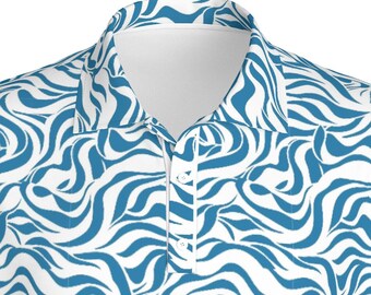 Blue Swirl Wave Pattern Golf Polo Shirt | Performance Athletic Wear for Him | Perfect for Golf, Tennis, and Pickleball