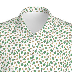 Pickleball Patterned Polo Shirt | Fun Patterned Print with Paddles, Ball, and Hidden Pickle | For Him