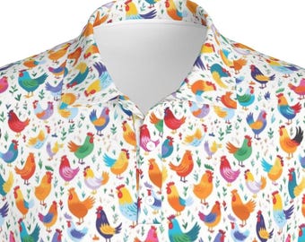 Rooster Fun Golf Polo Shirt | Chicken Pattern Athletic Shirt for Him | Perfect for Golf or Pickleball