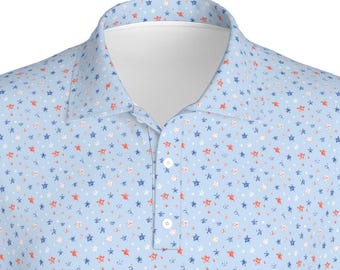4th of July Golf Polo Shirt | Holiday Pattern Athletic Performance Wear | Athletic Shirt for Him