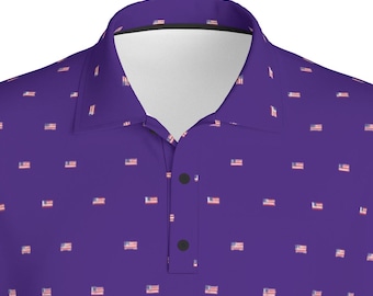 4th of July Flag Golf Polo | American Flag Pattern Performance Golf Shirt | Men's Athletic Wear