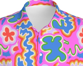 Groovy Neon Pattern Golf Polo Shirt | Super Colorful 70s Inspired Polo for Him | Perfect for Golf or Pickleball