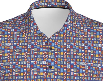 Sailing Flags Nautical Polo Shirt | Marine Signal Pattern Performance Athletic Shirt For Him | Perfect for the Sailboat, Golf, or Tennis
