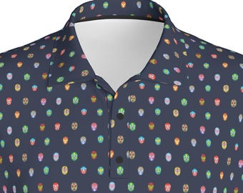 Luchador Masken Muster Golf Polo-Shirt | Mexikanische Wrestling Maske Design | Pattern Athletic Wear Perfekt für Golf oder Pickleball