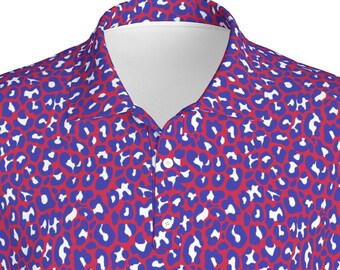 Red White & Blue Leopard Pattern Golf Polo | Performance Shirt for Men or Women