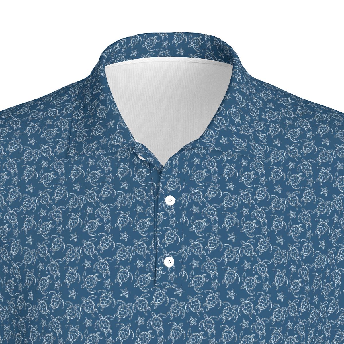 Blue Sea Turtle Pattern Golf Polo Shirt | Tropical Beach Athletic Wear for Dad | Perfect for the Beach, Golf, Tennis, and Pickleball