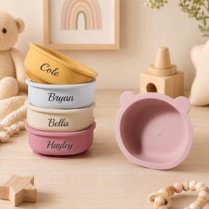 Personalized Bear Silicone Baby Bowl, Custom Name Suction Weaning Self Feeding (300ml)