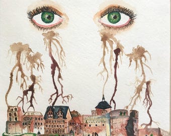 Heidelberger Schloss Aquarell Malerei Druck
