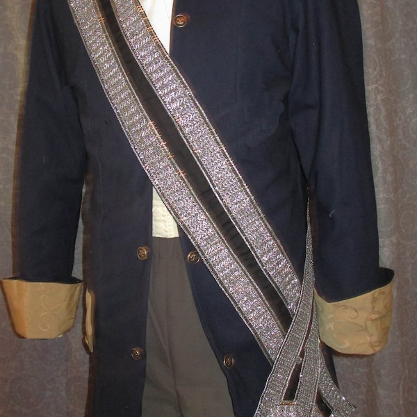 BLACK & SILVER  Royal Shoulder/ Chest Sash, Pirate. Military Royal Frock Coat 84" X 4" Cotton/Poly