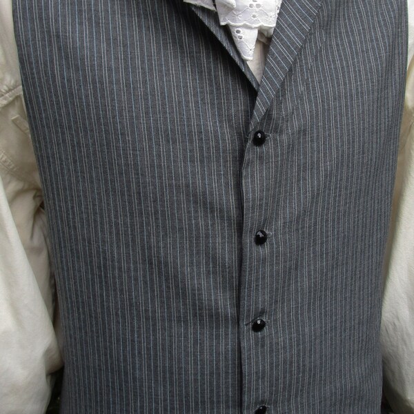 Mens Regency High Neck Lapel Vest 48"C  Grey Pinstripe -  (V05) Dashing!