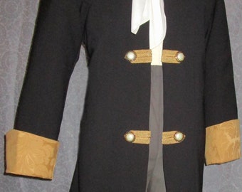 Mens Black w/ Gold 44C  Colonial Royalty Pirate High Fashion Frock Coat FREE SHIPPING