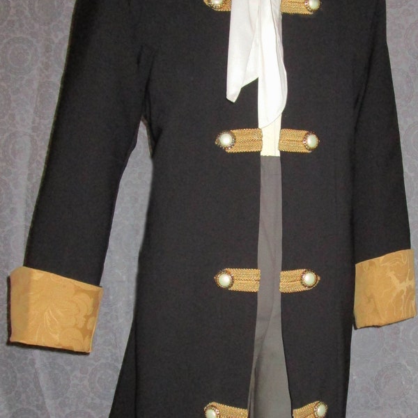 Mens Black w/ Gold 44C  Colonial Royalty Pirate High Fashion Frock Coat FREE SHIPPING