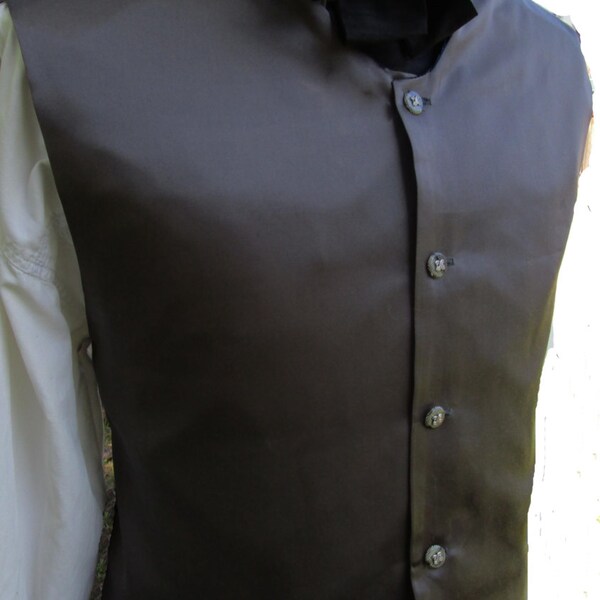 Men's Gun Metal Grey Satin High Neck Rococo Regency Edwardian Gothic Victorian Style Vest Waist coat  44"  (V21) FREE SHIPPING!!