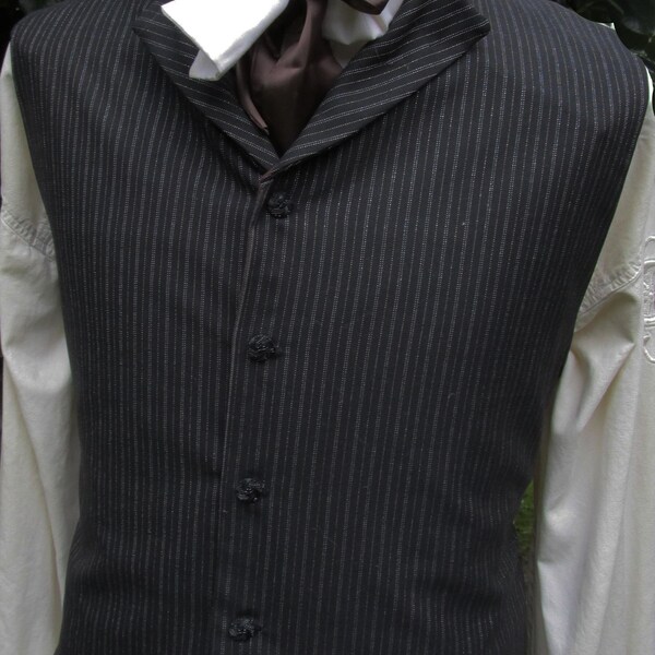 Mens Regency High Neck Lapel Vest 40" Black Silver (V) - Dashing!