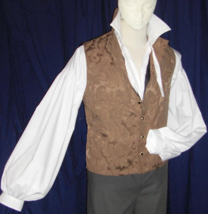 Mens Regency/ DARCY High Neck Cotton Dress Shirt with button cuff. Custom made. FREE SHIPPING image 4