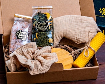Organic Self Care Gift Box with Tea, Relaxing Wellness Spa Kit