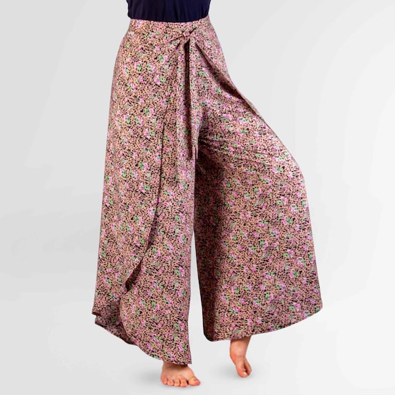 パンツ SOSNOVSKA FLORAL WRAP FRONTO PANTS Solid Color Wrap Pants, Lightweight and Flowy Wrap Around