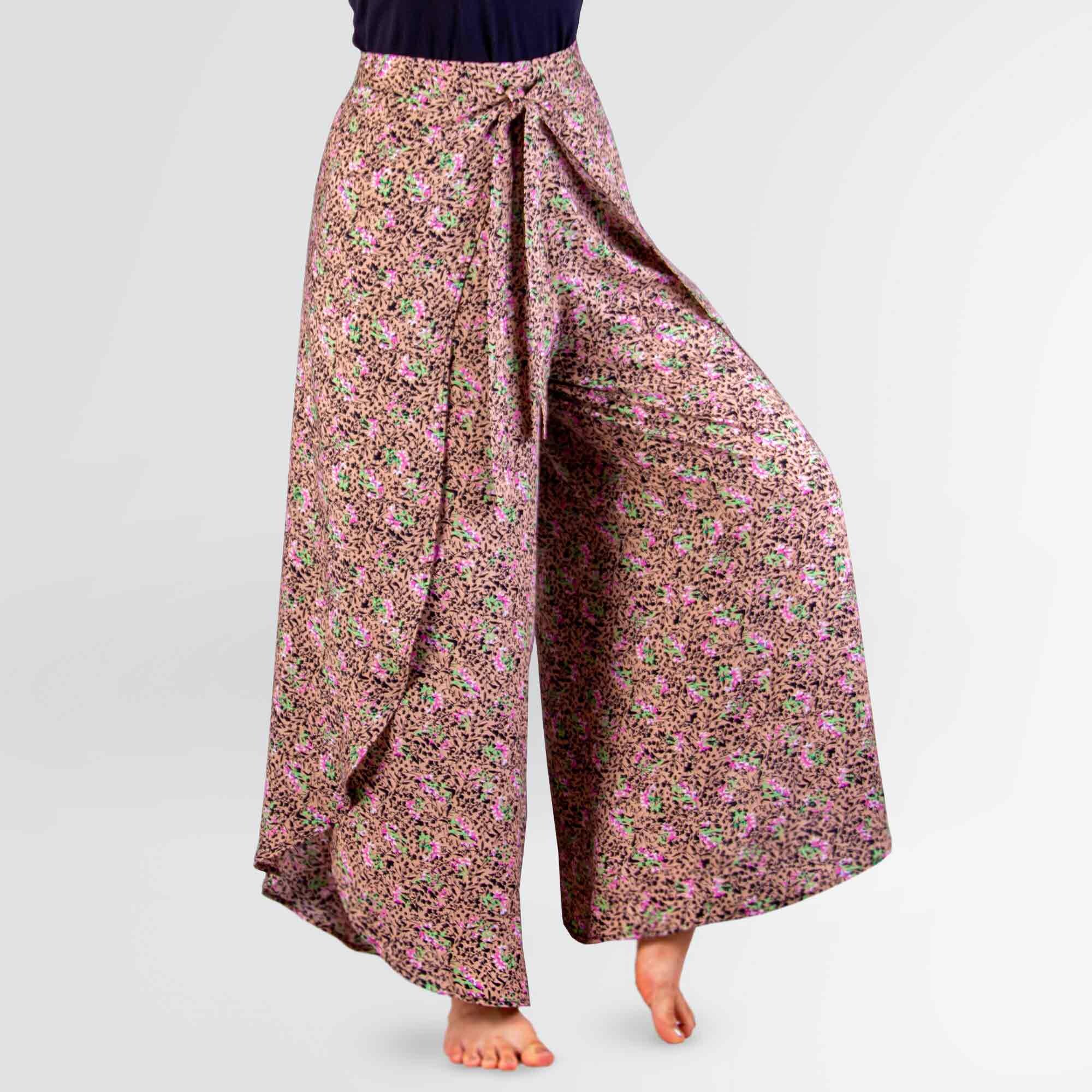 Light Wrap Pants With Belt, Size S-L, 100% Viscose, Palazzo