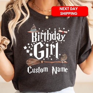 Personalized Birthday Girl Shirts, Custom Name Birthday Girl T-Shirt, Magic Birthday Shirt, Wizard Birthday Shirt, Birthday Gifts For Girl