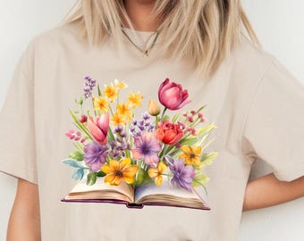 Floral Books Shirt, Bookish Shirt, Book Lover Gift, Bookish Girl T-Shirt, Bookish Gift, Cute Reading Shirt, Librarian Gift, Spring Book Tee