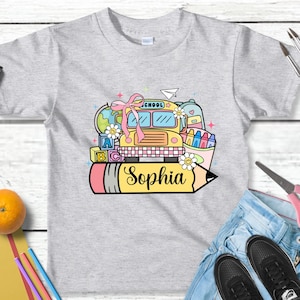 Custom School Bus With Name Shirt, Personalized School Bus Shirt, Custom Back School Tee For Kids And Adults, First Day Of School Sweatshirt
