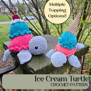 Ice Cream Turtle Crochet Pattern, Low Sew Body, Large Plush, PDF, Beginner Friendly Amigurumi, Spring Crochet Decoration, Summer Themed