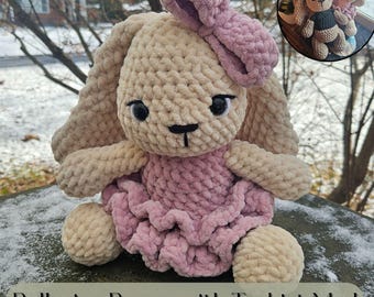 Ballerina-haakpatroon konijn, geen naden, medium pluche, pdf, amigurumi voor beginners, schattig konijn, lovey, gehaakt speelgoed, Engels