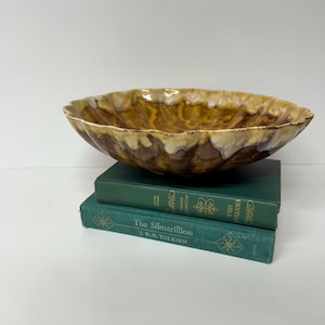 MCM Ceramic Tortoiseshell Salad/Fruit Bowl with Drip Glaze and Scalloped Edges - California