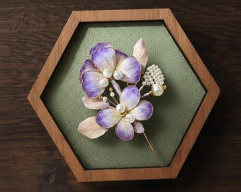 Handmade Purple Silk Flower Brooch: Bridal Butterfly Pin