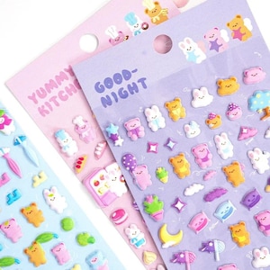 4 hojas de pegatinas de oso y conejito - Pegatinas decorativas Chibi para diario, álbum de recortes y manualidades/regalo para niños - Calcomanía de regreso a clases