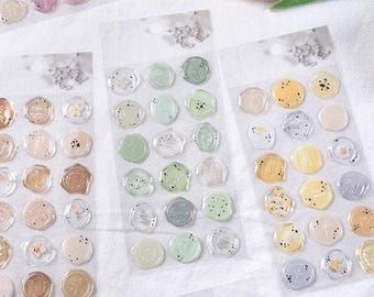 18PCS/Sheet Vintage Wax Seal Stickers | Pastel Transparent Wax Seal Design Decal for Scrapbook, Journal, Invitation, Stationery Decoration