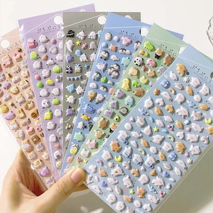 Zestaw naklejek Kawaii Puffy - urocze wzory 3D zwierząt i jedzenia do dziennika, albumu i majsterkowania | Prezent dla dzieci | Naklejka na powrót do szkoły